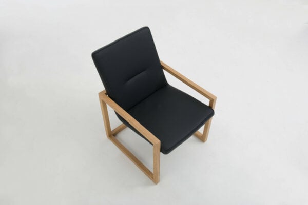 Lazy fauteuil- leder nero - onderstel hout 2